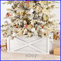Washed White Wooden Tree Collar Tree Stand Cover Christmas Tree Skirt Tree Box