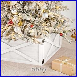 Washed White Wooden Tree Collar Tree Stand Cover Christmas Tree Skirt Tree Box