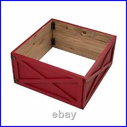 Wooden Box Collar Stand Cover Christmas Tree Skirt, 22 L 22L Red